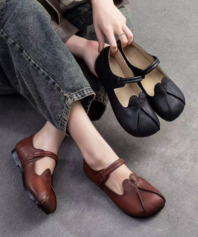 Retro Ethnic Style Brown Sheepskin Soft Soled Flats Shoes