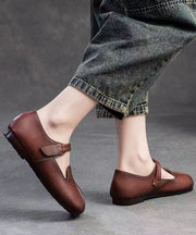 Retro Ethnic Style Brown Sheepskin Soft Soled Flats Shoes