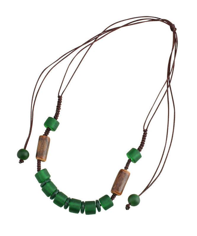 Retro Ethnic Style Green Handwoven Crystal Necklace