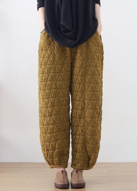 Retro Ginger Pockets High Waist Thick Cotton Lantern Pants Winter