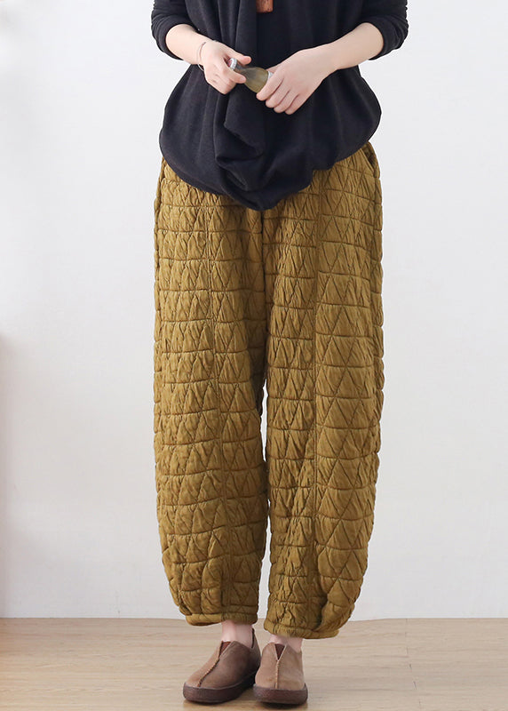 Retro Ginger Pockets High Waist Thick Cotton Lantern Pants Winter