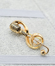 Retro Gold Alloy Microphone Musical Note Brooches