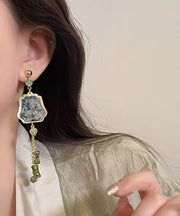 Retro Gold Sterling Silver Overgild Gem Stone Tassel Drop Earrings