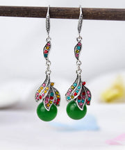 Retro Green Copper Alloy Zircon Cat's Eye Stone Tassel Drop Earrings