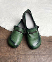 Retro Green Cowhide Leather Splicing Cross Strap Flats Shoes