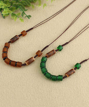 Retro Green Hand Woven Coloured Glaze Graduated Bead Necklace