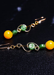 Retro Green Jade Beeswax Zircon Drop Earrings