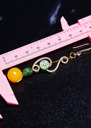 Retro Green Jade Beeswax Zircon Drop Earrings