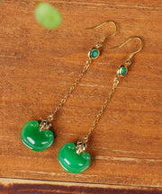 Retro Green Sterling Silver Overgild Jade Drop Earrings