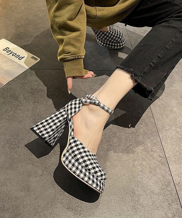 Retro Plaid Faux Leather Comfortable Splicing Chunky High Heels