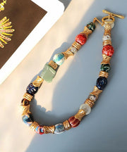 Retro Rainbow Ceramics Patchwork Graduated Bead Necklace