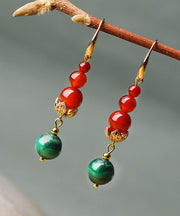 Retro Red Agate Malachite Tassel Drop Earrings