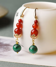 Retro Red Agate Malachite Tassel Drop Earrings