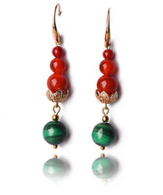 Retro Red Agate Malachite Tassel Drop Earrings