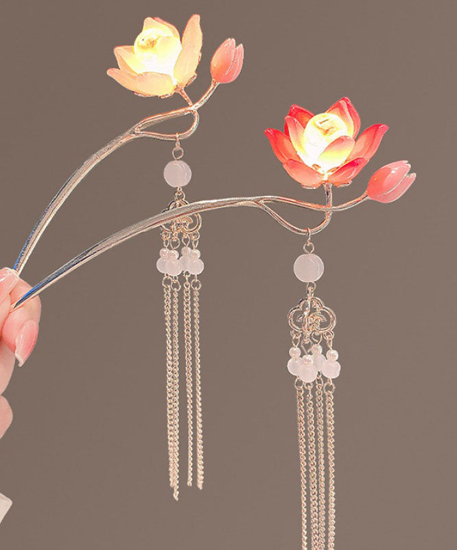 Retro Red Alloy Coloured Glaze Lotus Flower Palace Lantern Hairpin