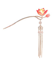 Retro Red Alloy Coloured Glaze Lotus Flower Palace Lantern Hairpin