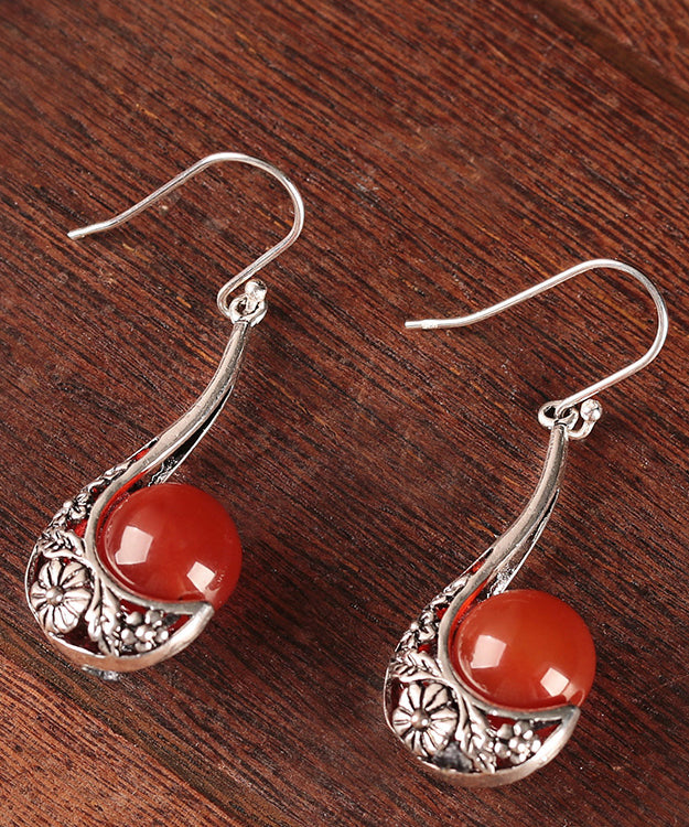 Retro Red Copper Agate Drop Earrings