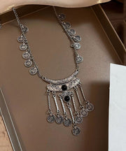 Retro Silk Alloy Tassel Carving Flowers Pendant Necklace