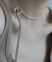 Retro Silk Sterling Silver Bow Tassel Pendant Necklace