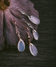 Retro Silk Sterling Silver Chalcedony Water Drop Tassel Drop Earrings