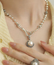 Retro Silk Sterling Silver Pearl Pendant Necklace