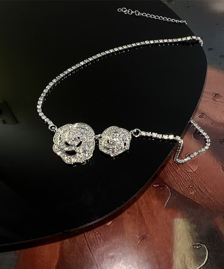 Retro Silk Sterling Silver Zircon Floral Princess Necklace