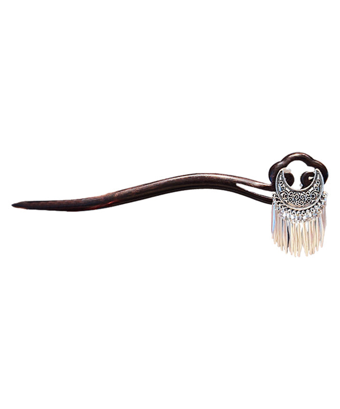 Retro Silk Woodiness Crescent Moon Tassel Hairpin