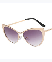 Retro Silver Edge Gradient Tea Metal Cat Eye Sunglasses