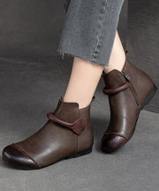 Retro Soft Splicing Ankle Boots Coffee Cowhide Leather