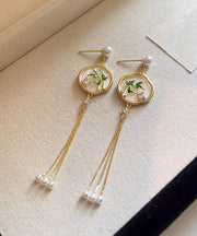 Retro White Sterling Silver Overgild Pearl Tassel Drop Earrings