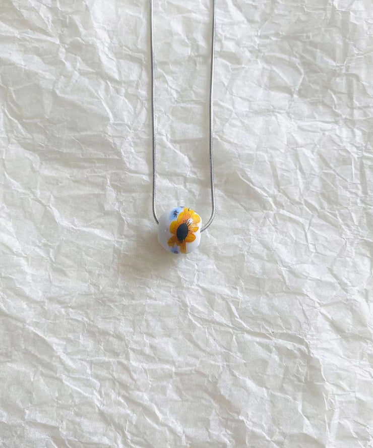 Retro Yellow Stainless Steel Ceramic Pendant Necklace