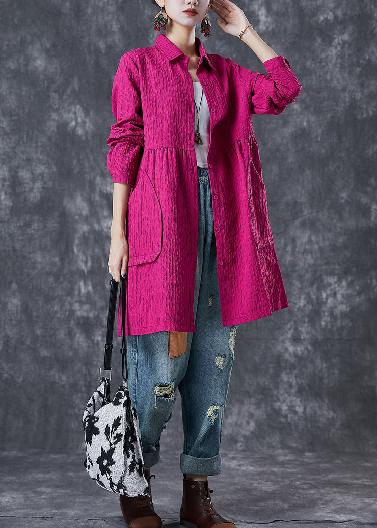 Rose Cotton Trench Coats Oversized Pockets Fall