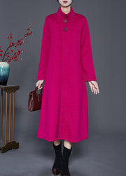 Rose Jacquard Cotton Vacation Dresses Stand Collar Spring