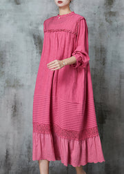 Rose Patchwork Linen Robe Dresses Ruffled Wrinkled Spring