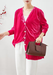 Rose Silk Velour Shirts Oversized Button Down Fall