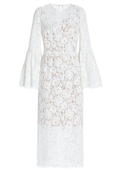 Sexy Beige Hollow Out Side Open Lace Dress Flare Sleeve