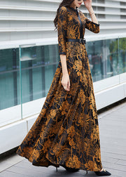 Sexy Orange Print Sashes Long Traveling Dress Spring