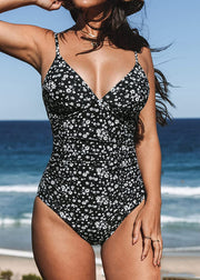 Sexy White V Neck Print Bodysuits Swimwear