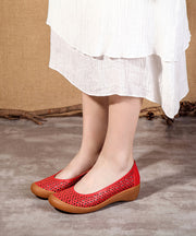 Sheepskin Hollow Out Retro Apricot Wedge Heels Shoes