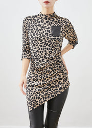 Silm Fit Asymmetrical Leopard Print Cotton Shirt Fall