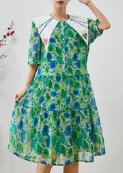 Silm Fit Green Peter Pan Collar Print Chiffon Long Dress Summer