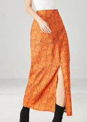 Silm Fit Orange Print Side Open Wraped Skirts Spring