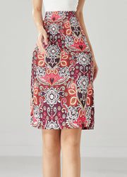 Silm Fit Red High Waist Print Cotton Skirt Fall