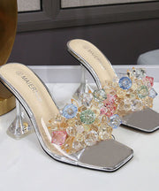 Silver Crystal Splicing Peep Toe Clear High Heel Slippers