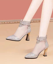 Silver High Heel Tulle Boots New Water Diamond Pointed Head