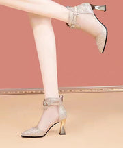 Silver High Heel Tulle Boots New Water Diamond Pointed Head