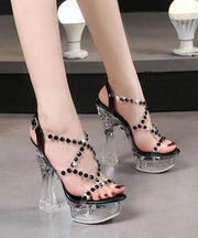 Silver Stylish Hollow Out Peep Toe Chunky Heel Sandals