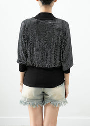 Silvery Zircon Patchwork Cotton Fake Two Piece Shirts High Neck Fall