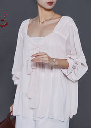 Simple Apricot Square Collar Chiffon Blouses Spring