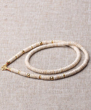 Simple Beige Alloy Coconut Shell Beading Graduated Bead Necklace